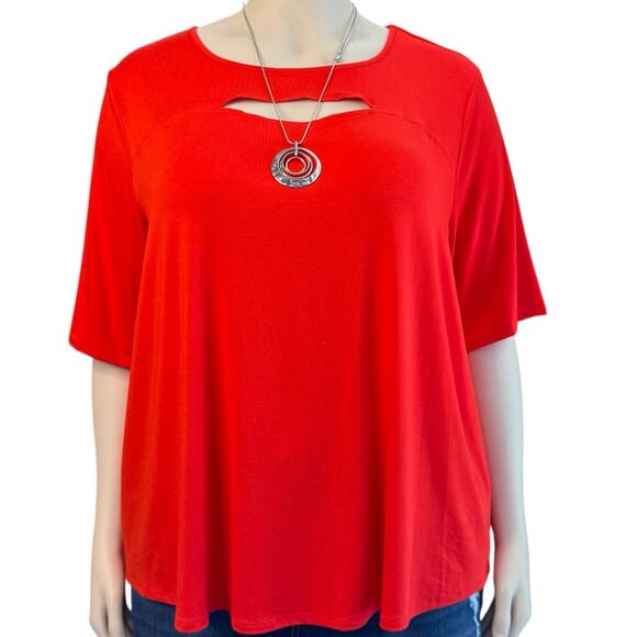 CATO Peek-a-boo Cutout Short Sleeved Casual Top Size 26/28 in Chili Pepper Red - Picture 1 of 7